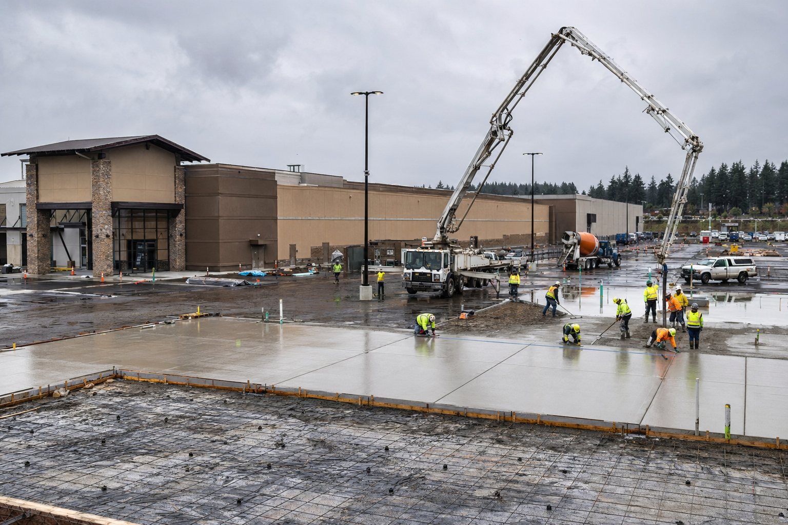 Parking lot concrete installation